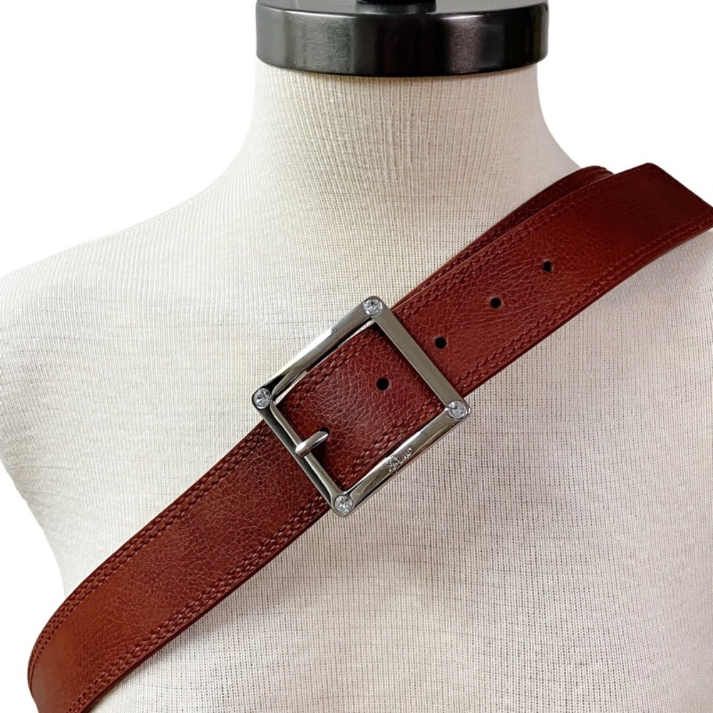 NWT GUESS Womens Brown Leather Belt Rhinestone Buckle X-Large Glam Western Y2k